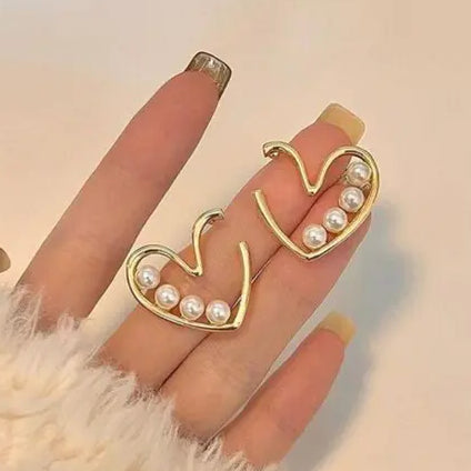 Anti Tarnish Pearl Heart Earrings