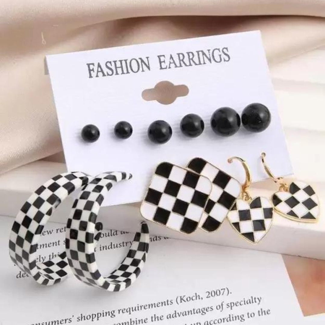 Black & White Earrings Set (Combo of 6 pairs)