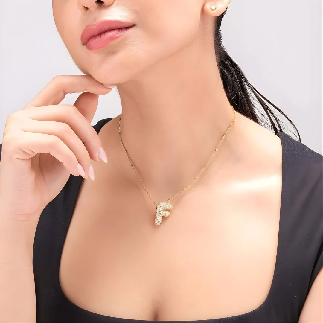 Bubble Initial Letter Pendant Necklace