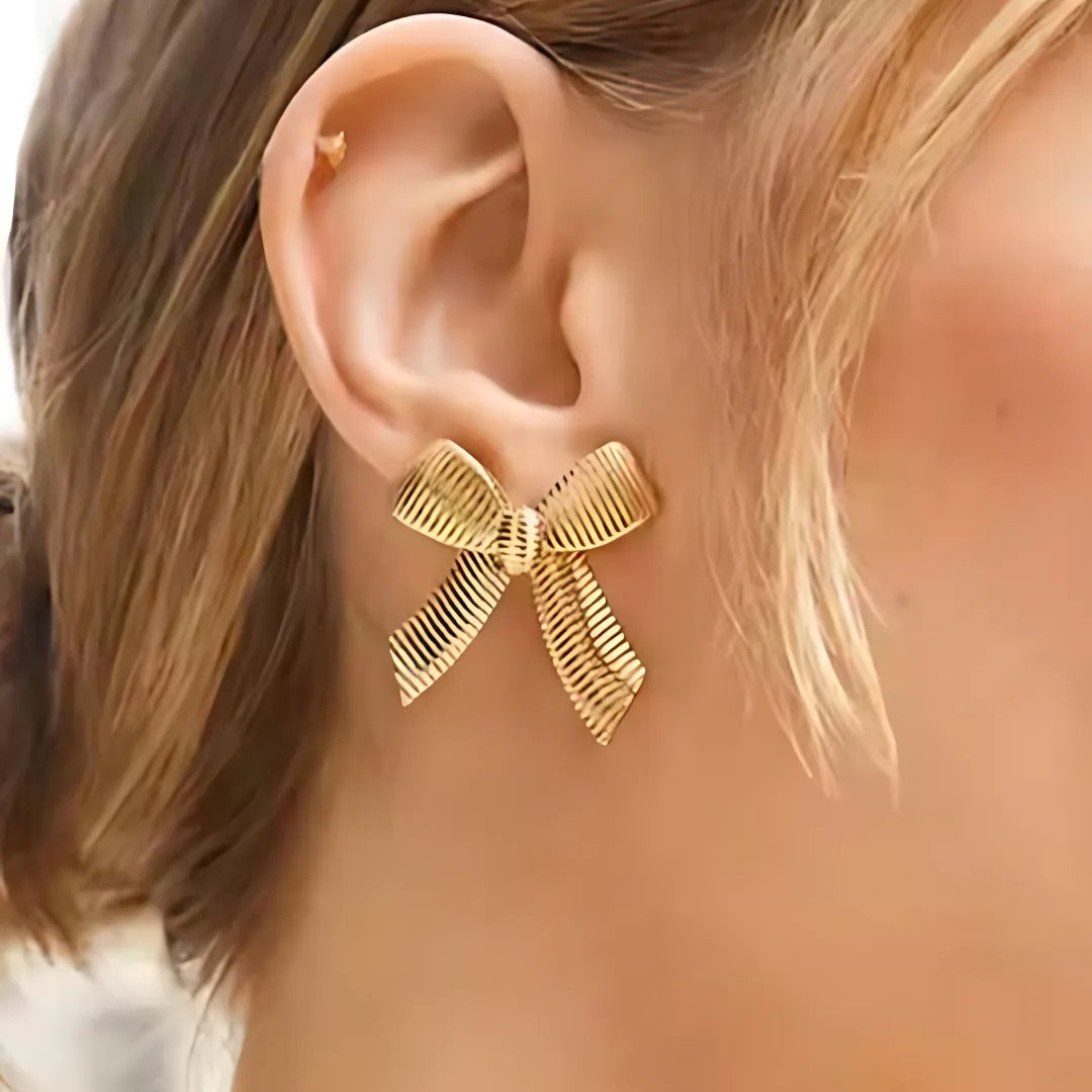 Butterfly Bow Earrings - 18 K Gold Plated Studs