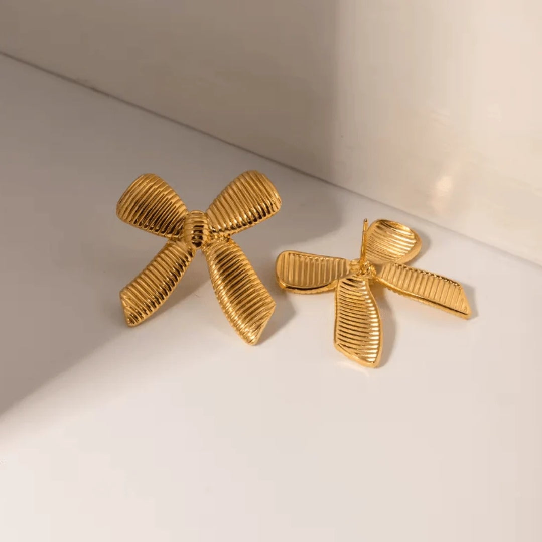 Butterfly Bow Earrings - 18 K Gold Plated Studs