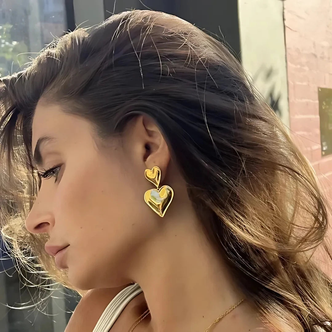 Chunky Double Heart Earrings - 18k Gold Plated Earrings