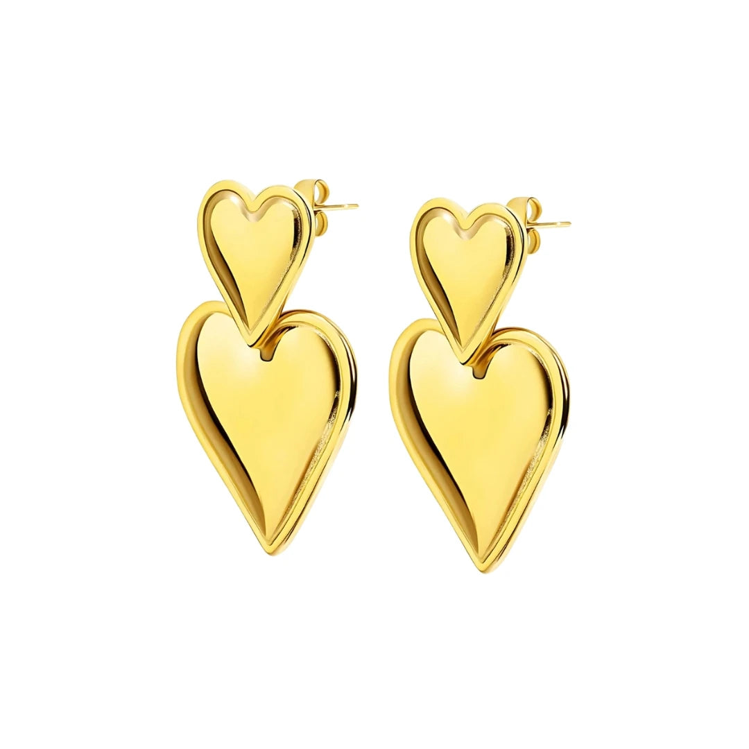 Chunky Double Heart Earrings - 18k Gold Plated Earrings