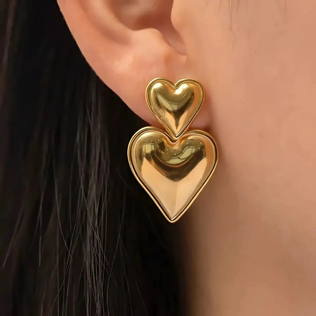 Chunky Double Heart Earrings - 18k Gold Plated Earrings