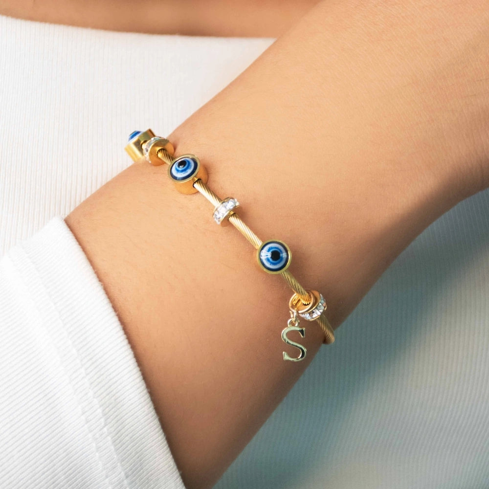 Classic Evil Eye Bracelet with Personalized Name Letter