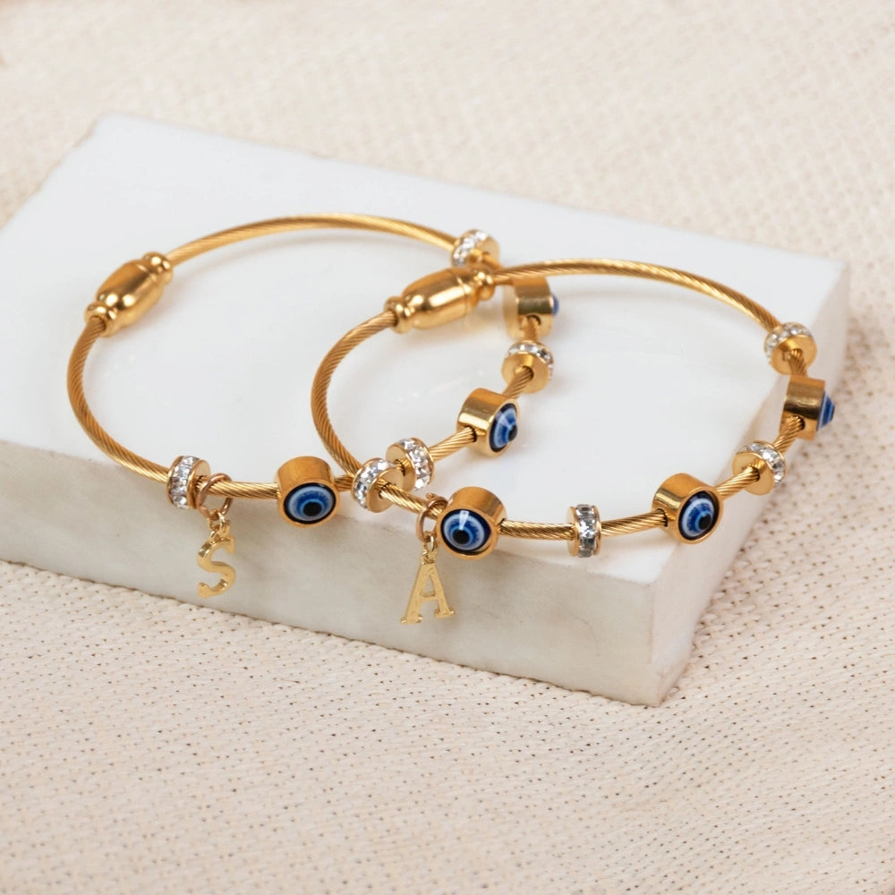 Classic Evil Eye Bracelet with Personalized Name Letter