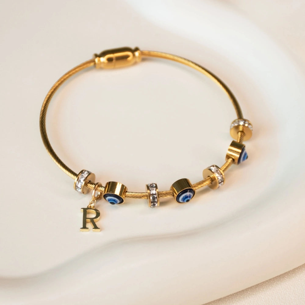 Classic Evil Eye Bracelet with Personalized Name Letter