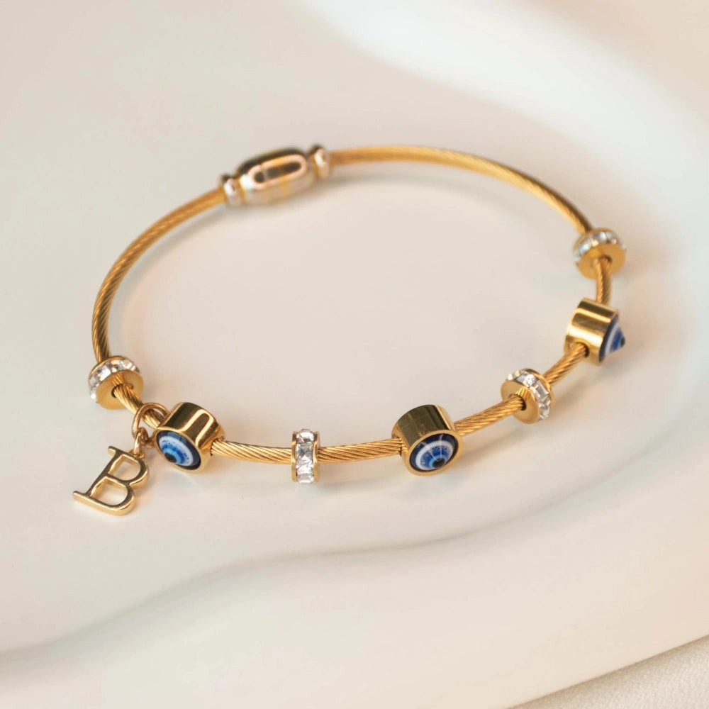 Classic Evil Eye Bracelet with Personalized Name Letter