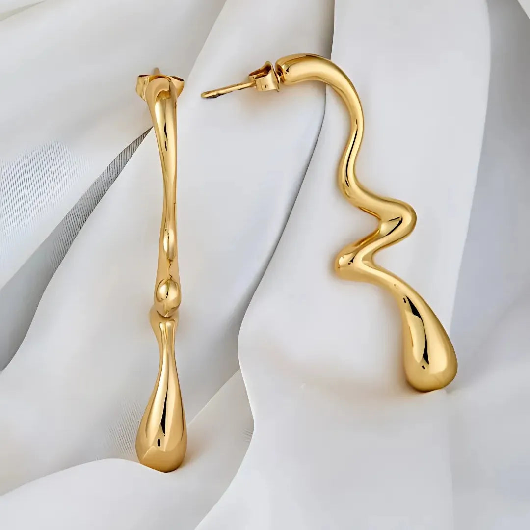 Curved Wave Gold Earrings