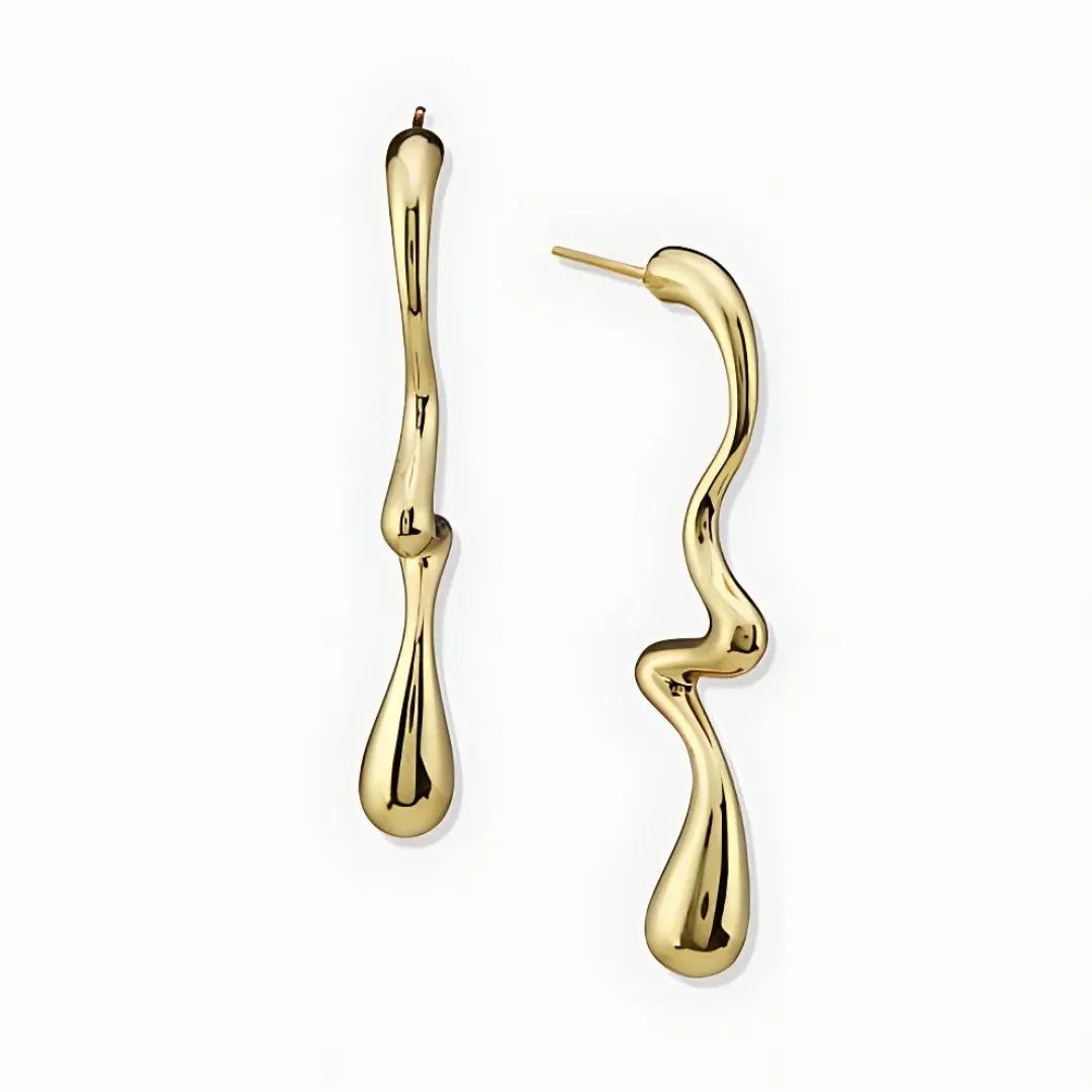 Curved Wave Gold Earrings