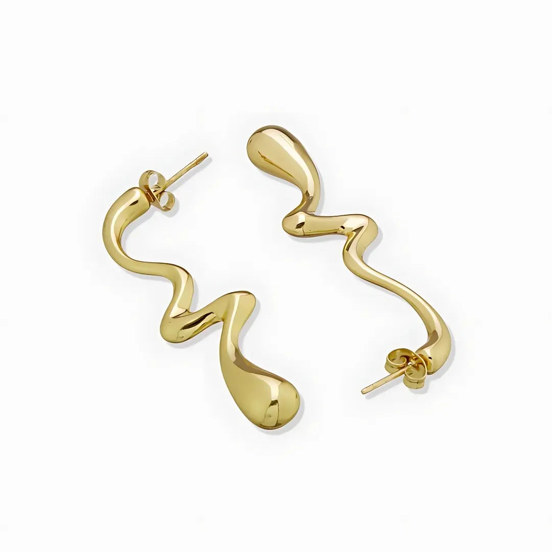 Curved Wave Gold Earrings