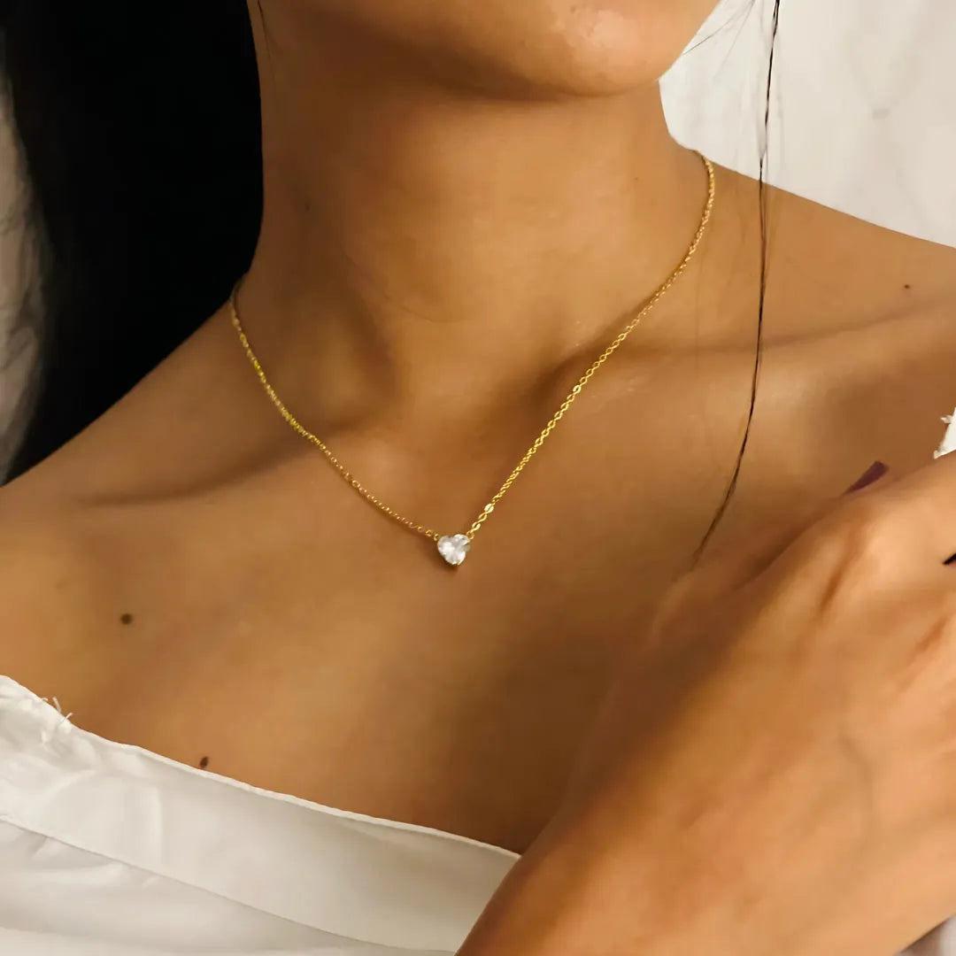 Dainty Heart Diamond Pendant - 18k Gold Plated Anti Tarnish Pendant
