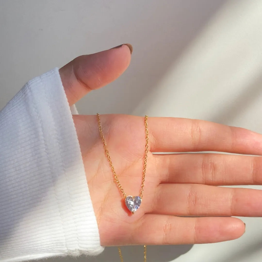 Dainty Heart Diamond Pendant - 18k Gold Plated Anti Tarnish Pendant