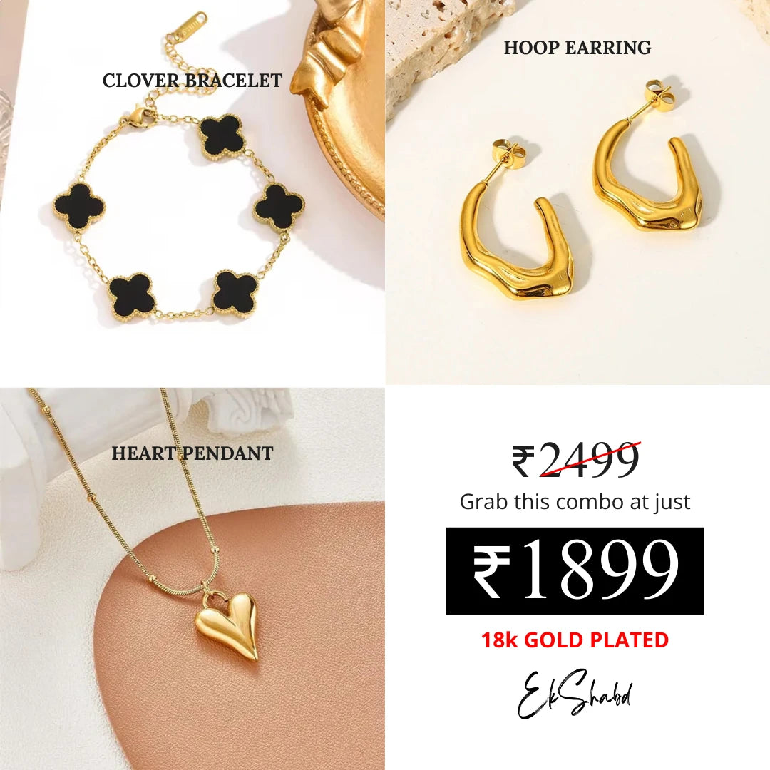 Clove Bracelet + Hoops Earrings + Love Heart Pendant Combo