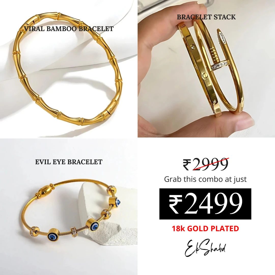 Evil Eye Bracelet + Stack Bracelet + Bamboo Bracelet Combo