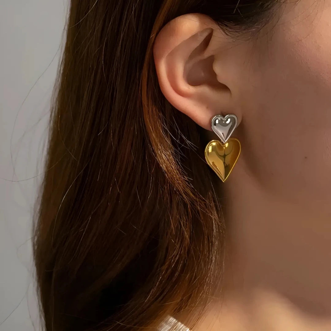Golden Silver Love Earrings - 18k Gold Plated