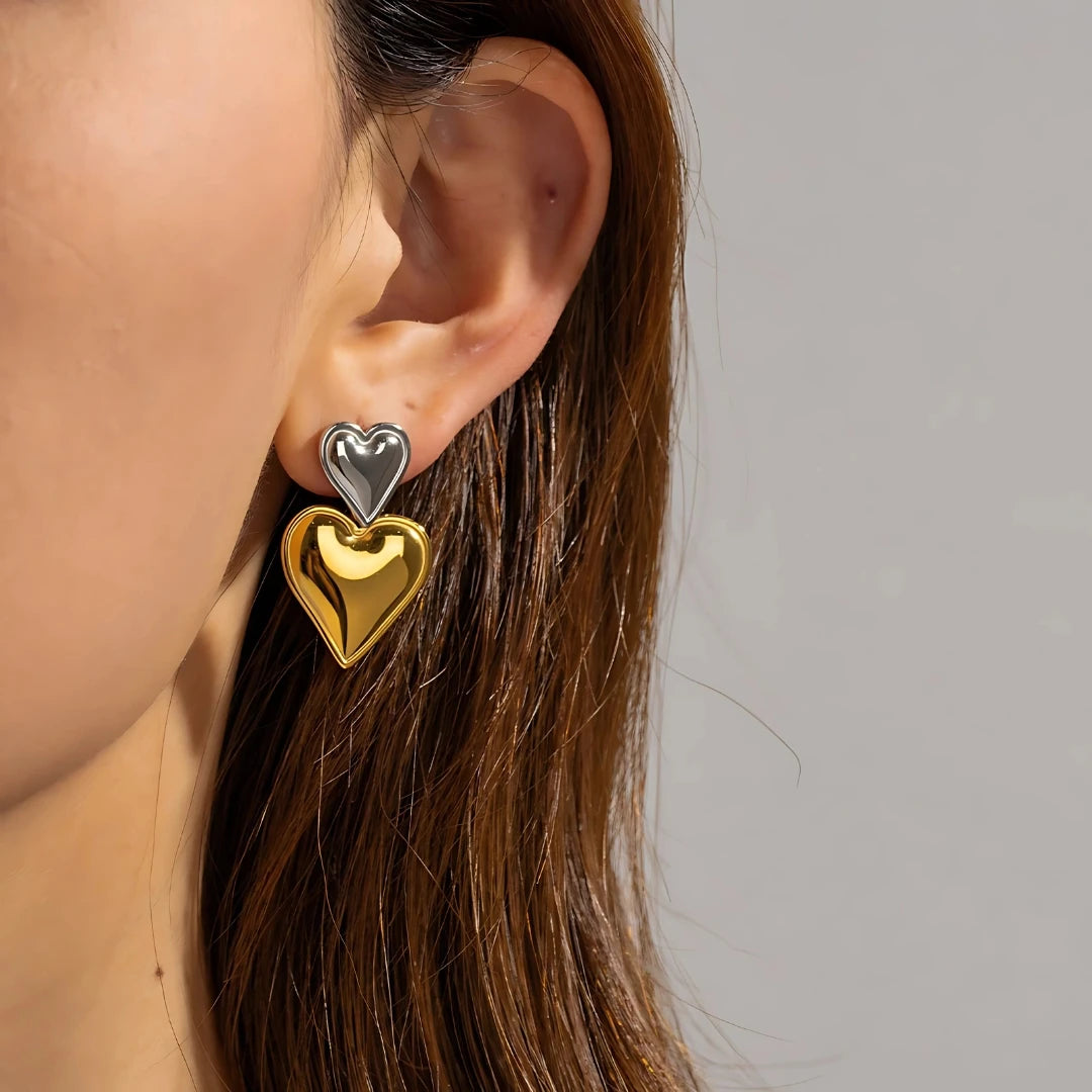 Golden Silver Love Earrings - 18k Gold Plated