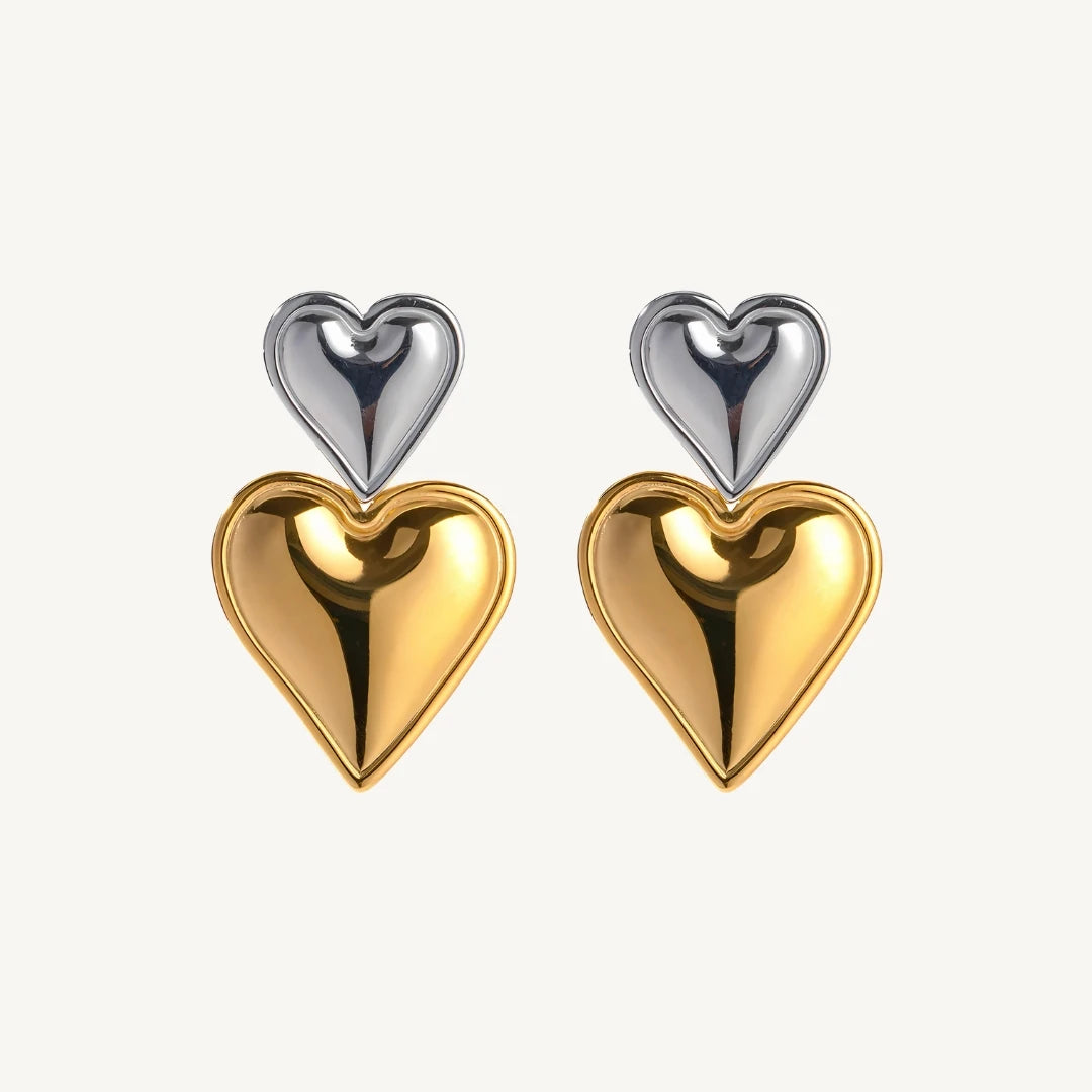 Golden Silver Love Earrings - 18k Gold Plated