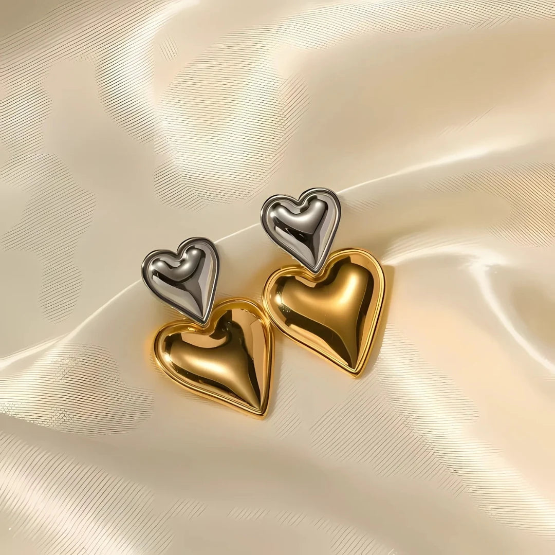 Golden Silver Love Earrings - 18k Gold Plated