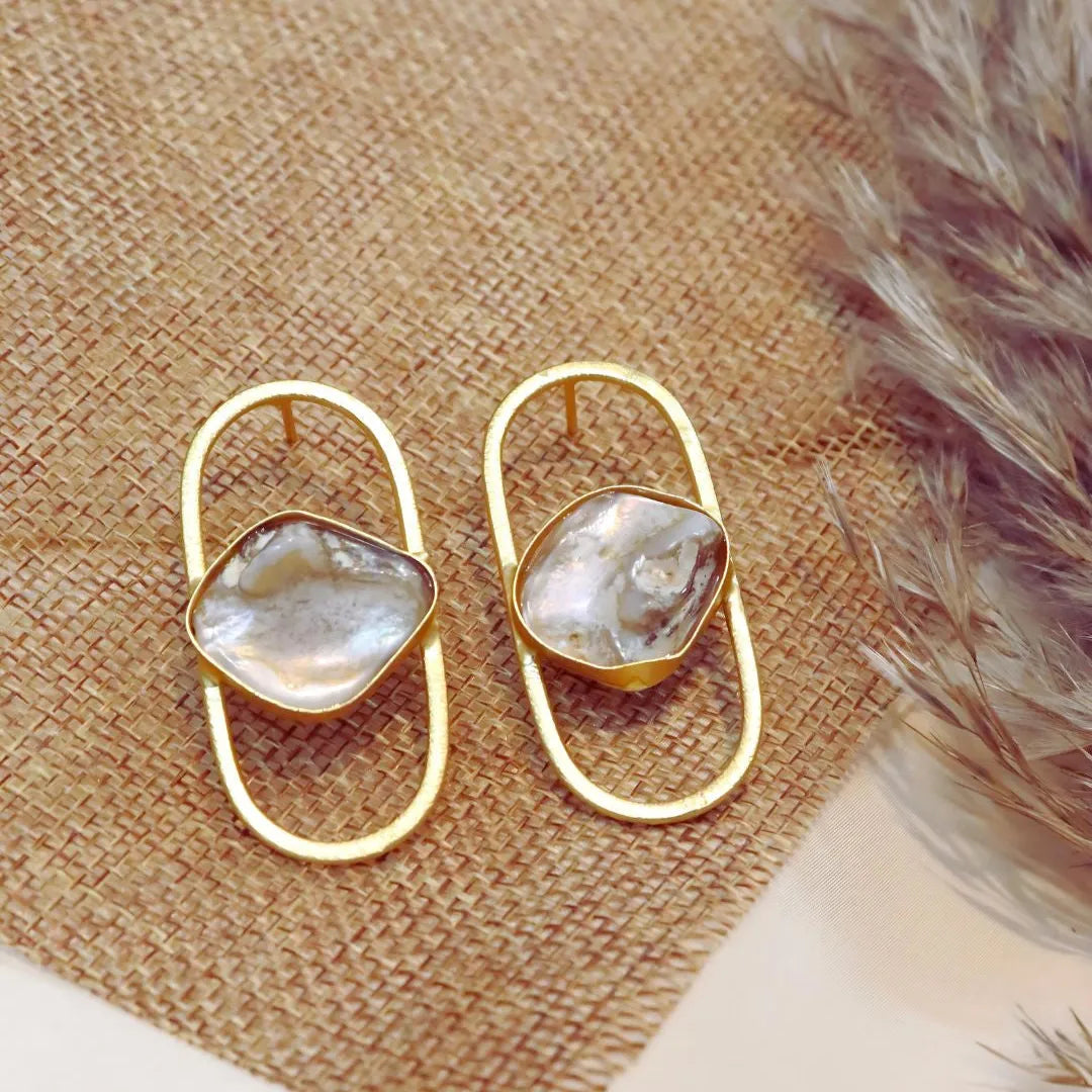 MOP Brass Oval Earrings