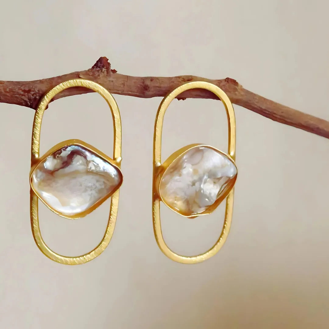 MOP Brass Oval Earrings