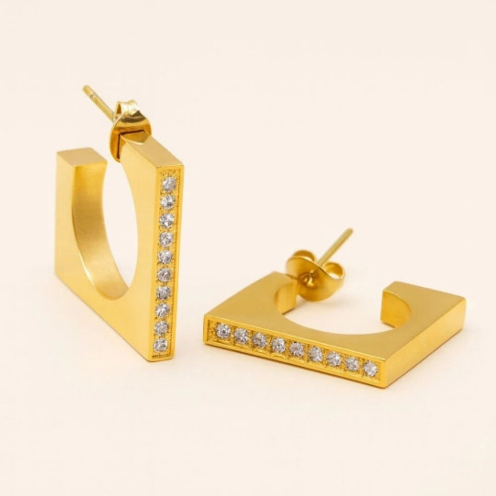 Modern Square Hoop Earrings - 18K Gold Plated