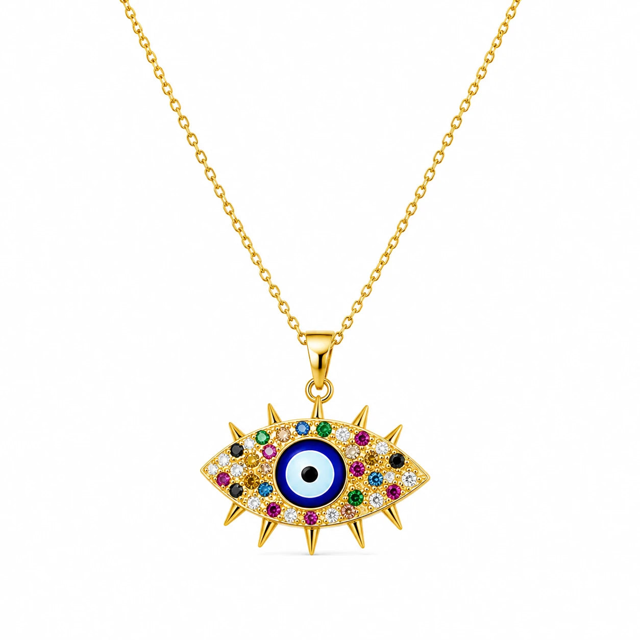 Radiant Evil Eye Pendant Necklace – 18K Gold Plated