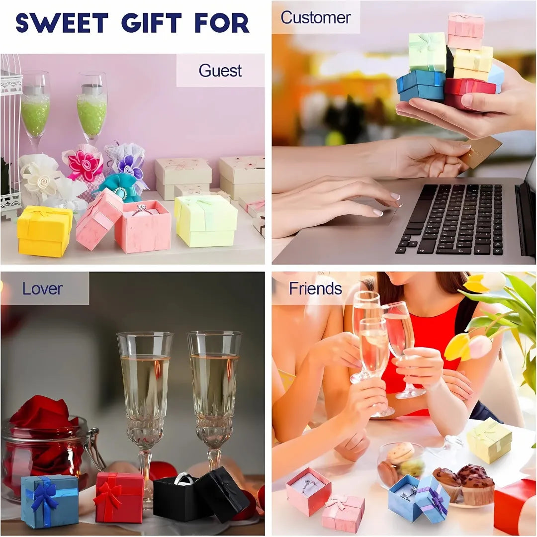 Small Cardboard Ring Box with Bow (Random Color)