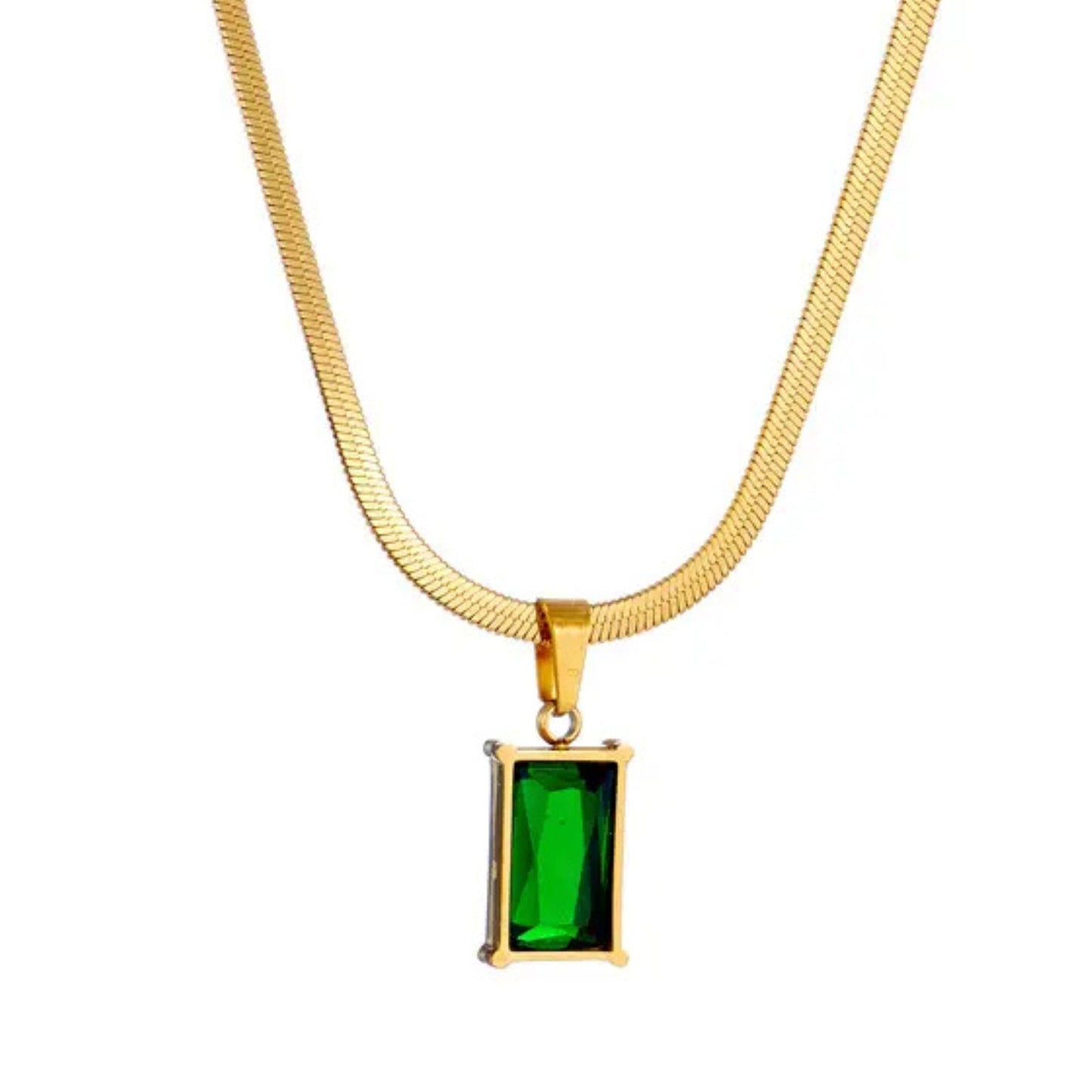 Snake Chain Necklace with Green stone Emerald