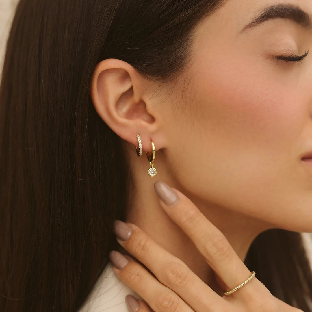 Solitaire Sparkle Hoops - 18k Gold Plated Anti Tarnish