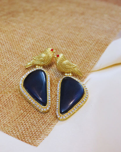 Blue Bird Statement Brass Earrings