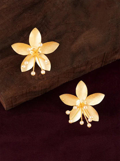 3D Pearl Embellished Flower Earrings