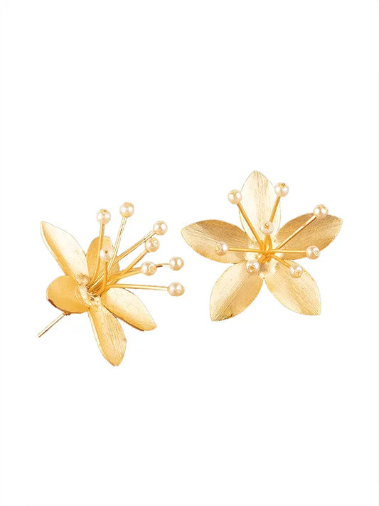 3D Pearl Embellished Flower Earrings