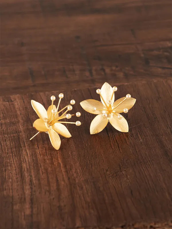 3D Pearl Embellished Flower Earrings