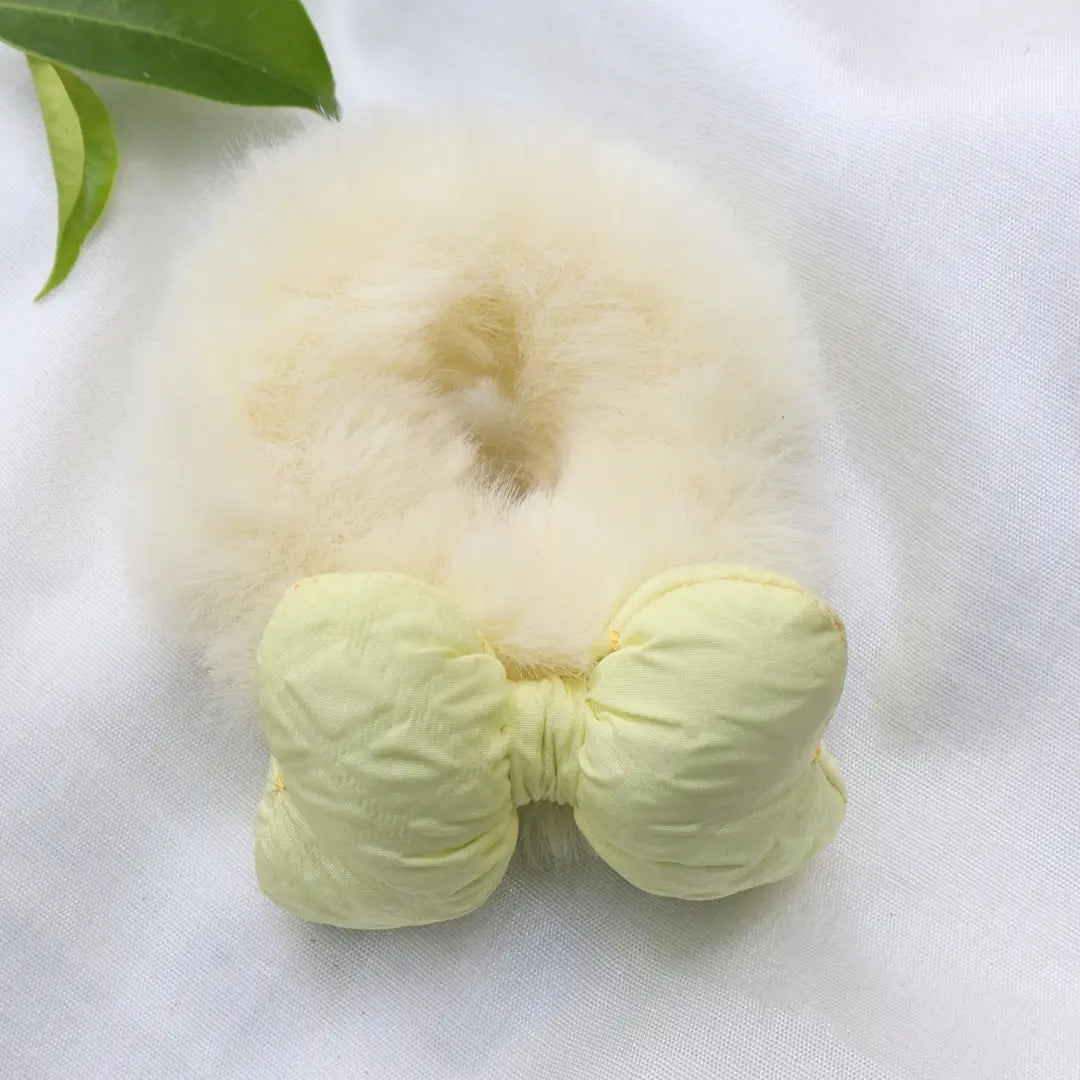 Yellow furry bow baby scrunchie