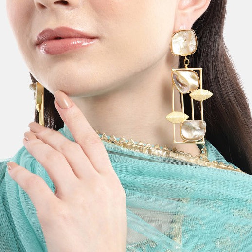 Long Cage MOP Embellished Earrings