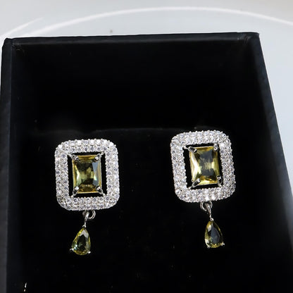 Square Yellow Stone AD Earrings