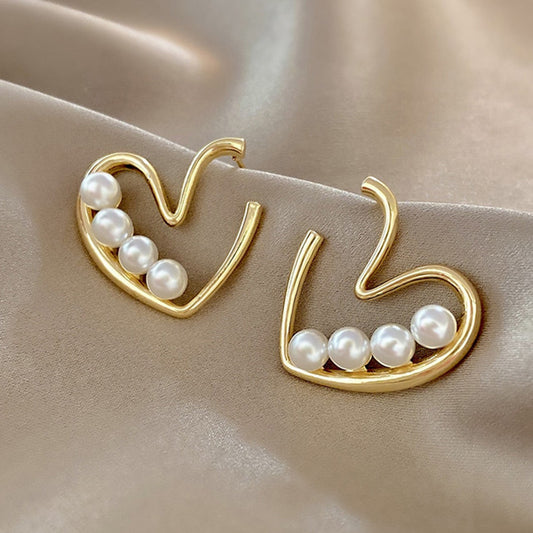 Anti Tarnish Pearl Heart Earrings