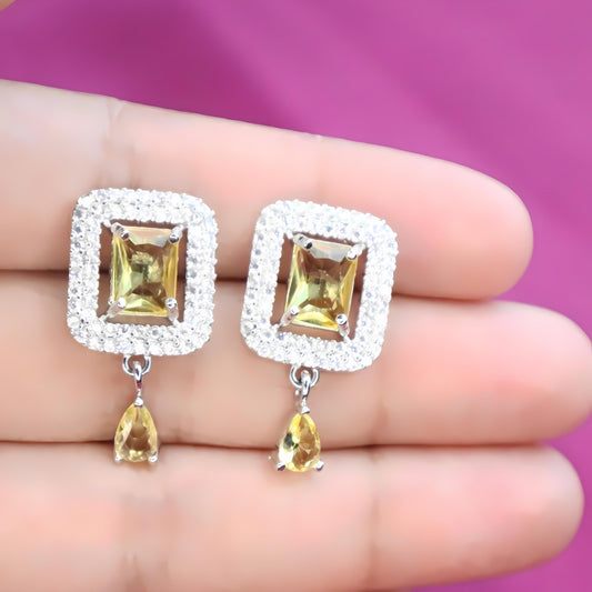 Square Yellow Stone AD Earrings