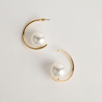 Gold-Tone Big Pearl Hoop Earrings