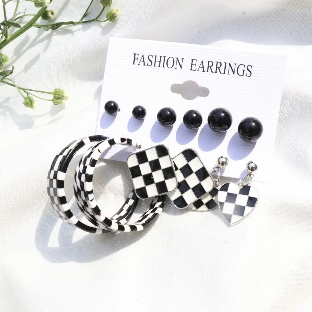 Black & White Earrings Set (Combo of 6 pairs)