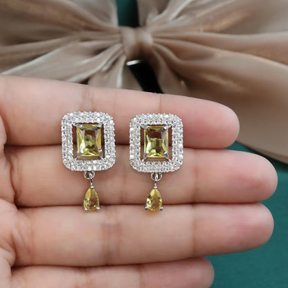 Square Yellow Stone AD Earrings