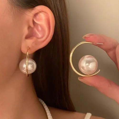 Gold-Tone Big Pearl Hoop Earrings