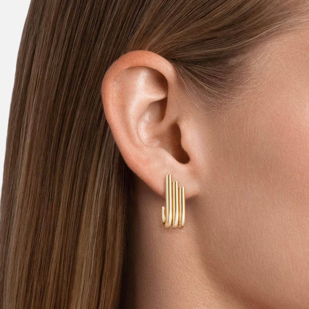 Golden Solid Triple U Shaped Everyday Earrings