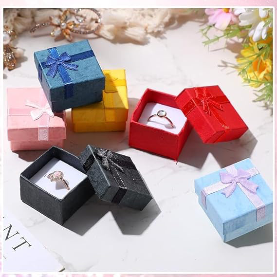 Small Cardboard Ring Box with Bow (Random Color)