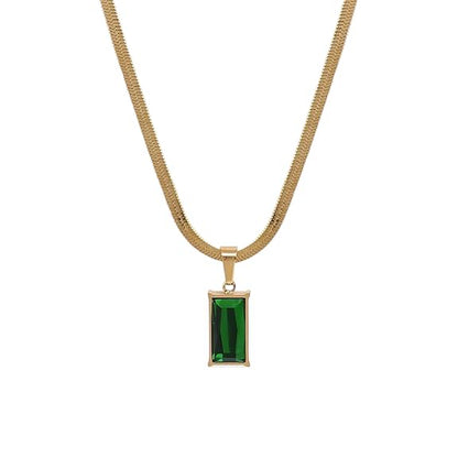 Snake Chain Necklace with Green stone Emerald