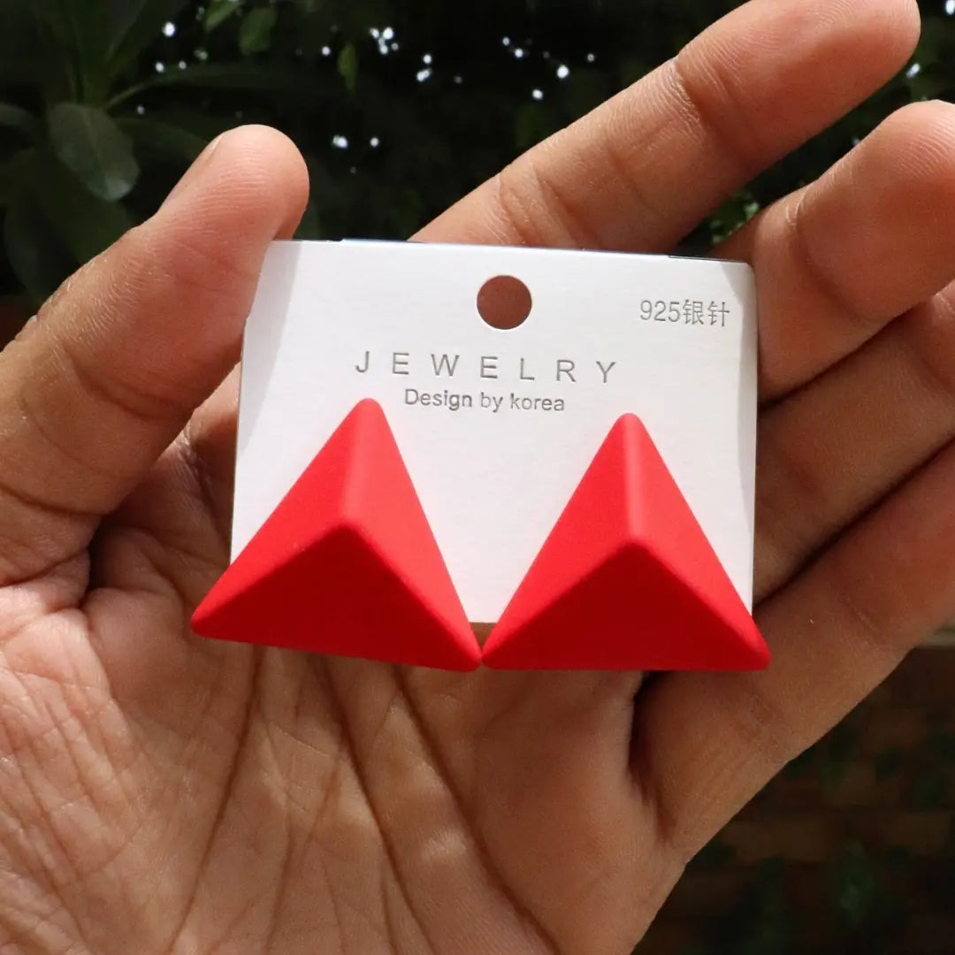 Red 3D Triangle Earrings