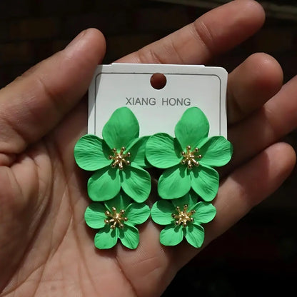 Green Metallic Flower Earrings