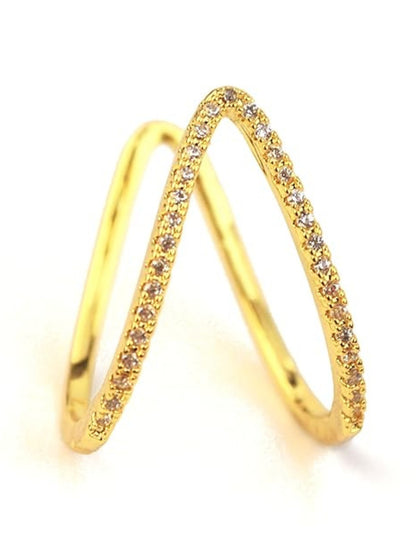 Stone-Studded Stackable Reversible V Ring (Gold Color)