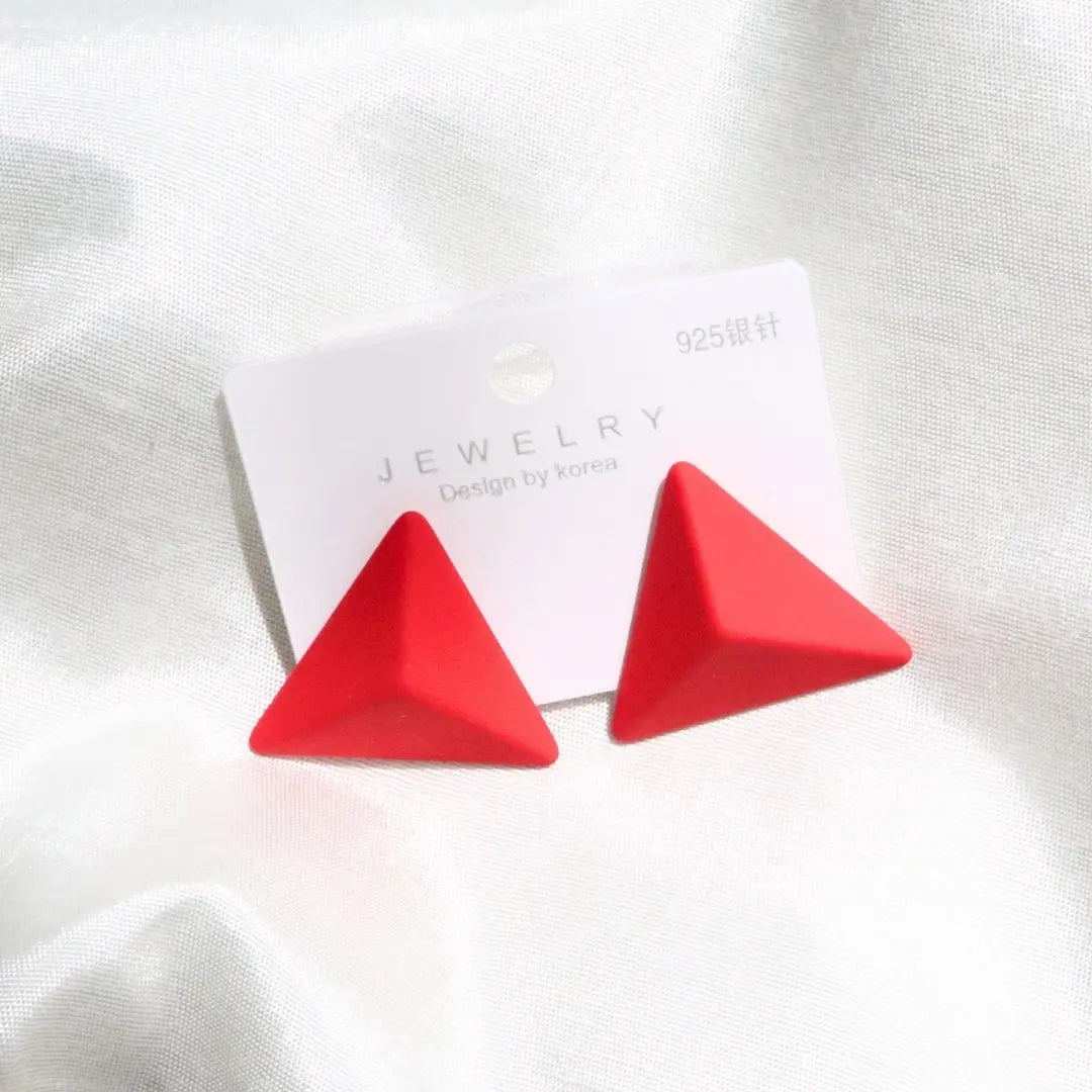 Red 3D Triangle Earrings